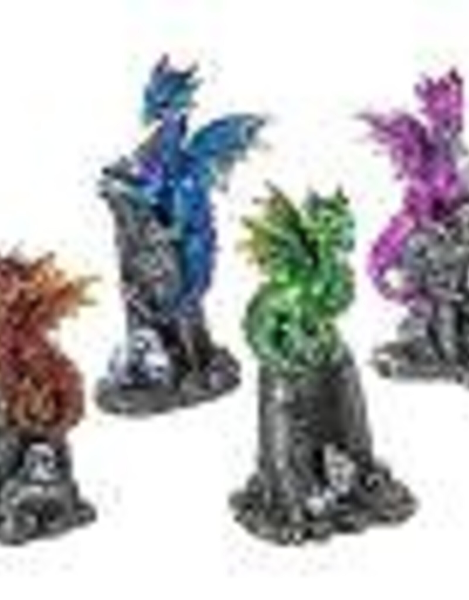 RESIN DRAGON FIGURINE-ON ROCKS W/SKULLS 3.75-4.25″H