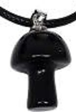 PENDANT-MUSHROOM BLACK OBSIDIAN 0.75" W/18"COTTON CORD