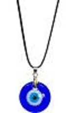 NECKLACE-EVIL EYE PROTECTION-ROUND BLUE-BLACK CORD 1"