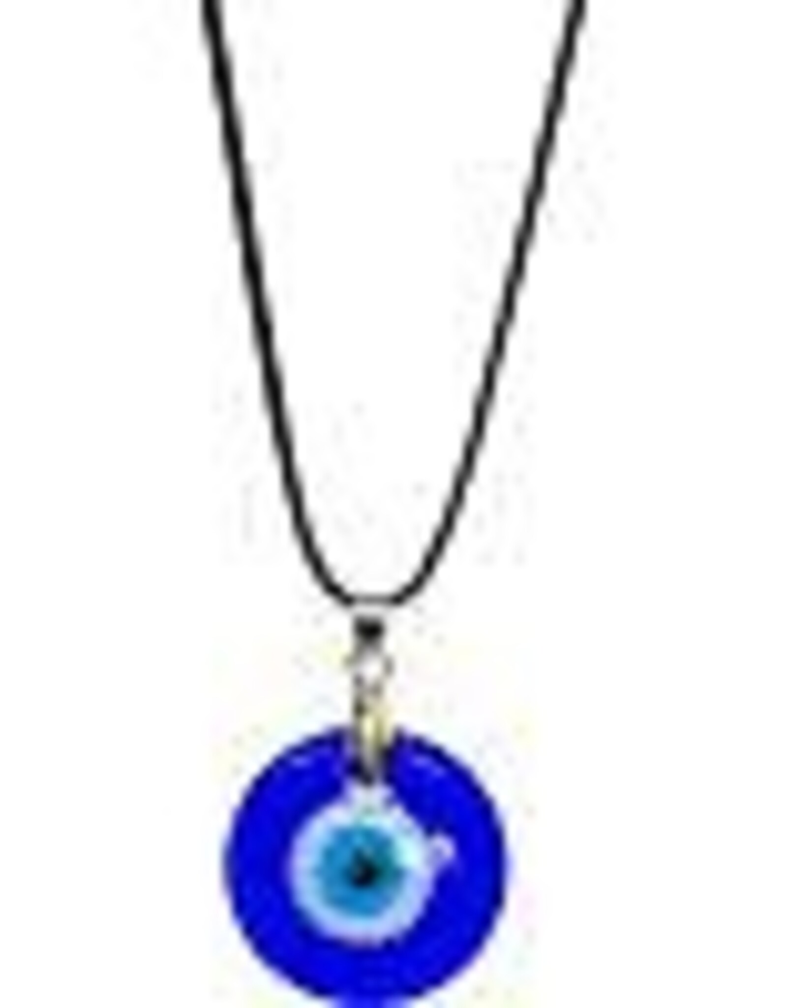 NECKLACE-EVIL EYE PROTECTION-ROUND BLUE-BLACK CORD 1"