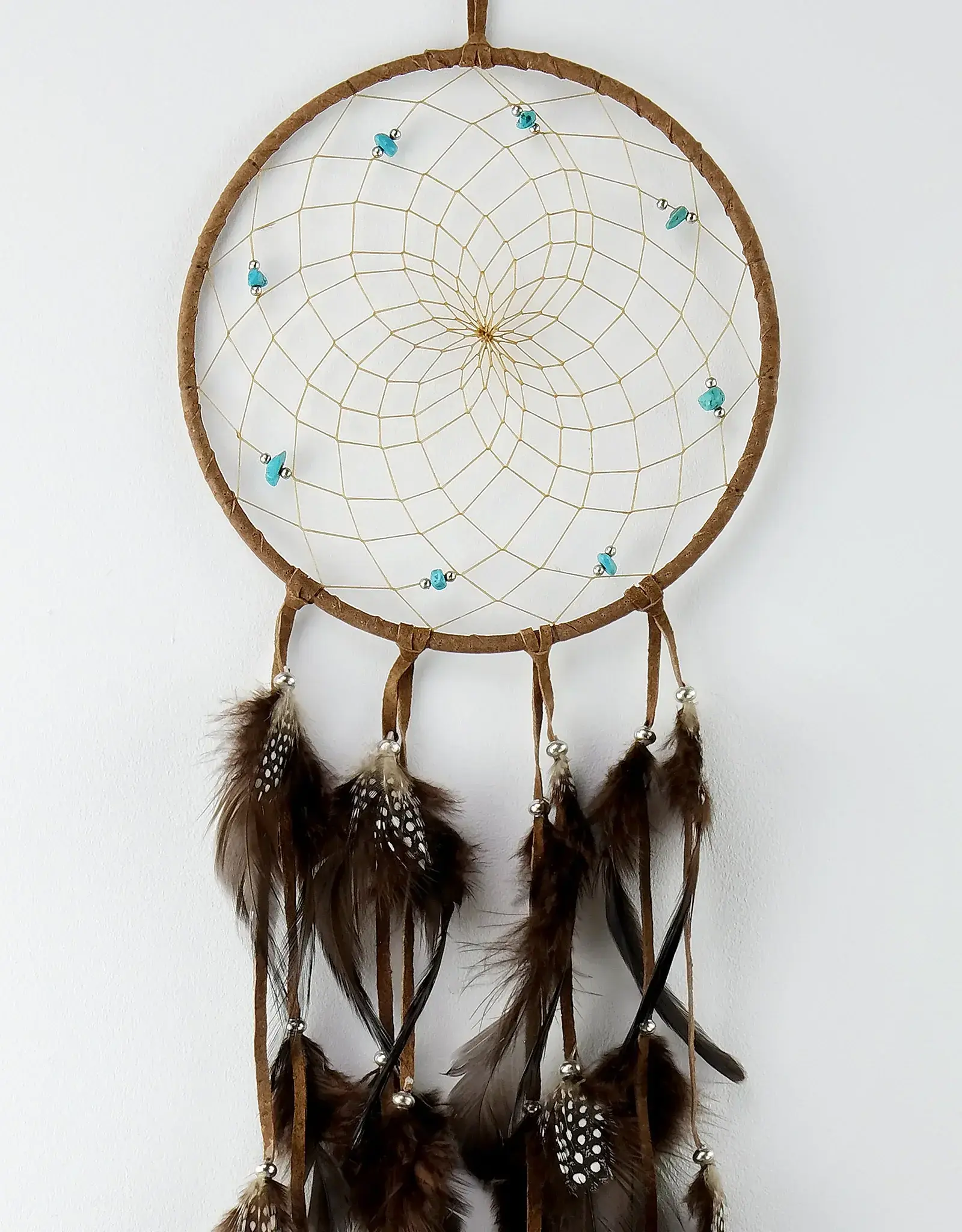 6" Brown Dream Catcher with Semi-precious Stones
