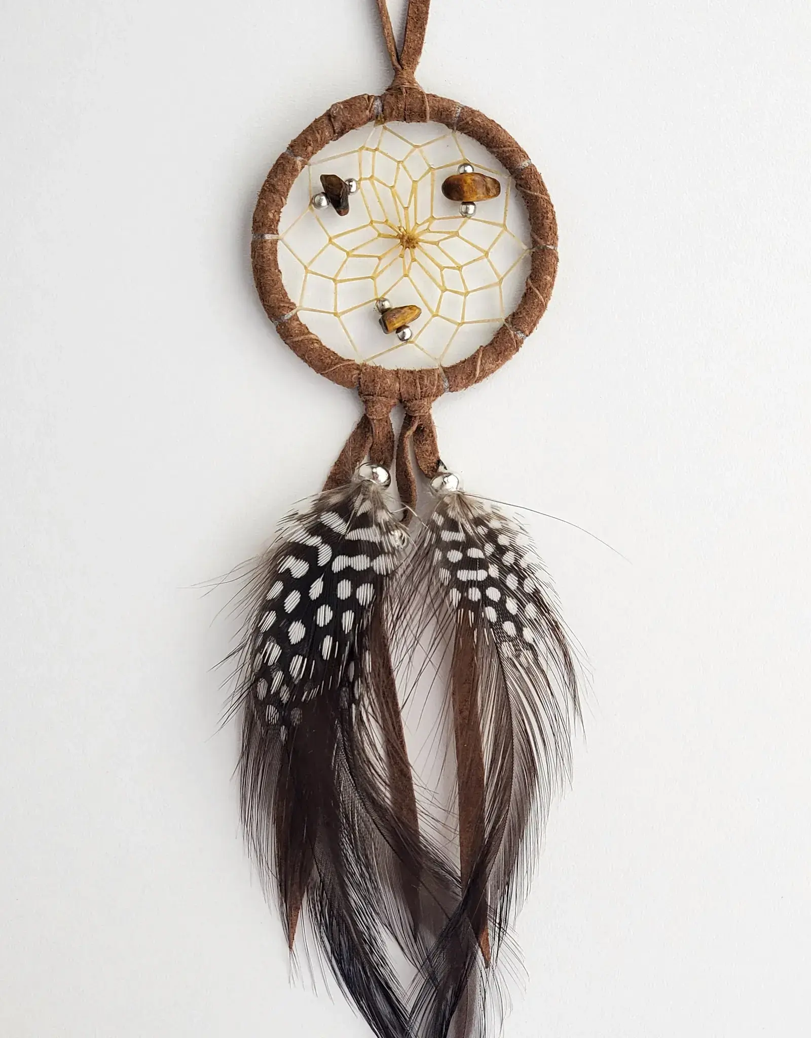2" Brown Dream Catcher with Semi-precious Stones