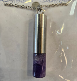 Pendant, Chambered on Chain with Assorted Stone Amethyst/Obsidian/Rose Quartz Pendant, Chambered on Chain with Assorted Stone Amethyst/Obsidian/Rose Quartz