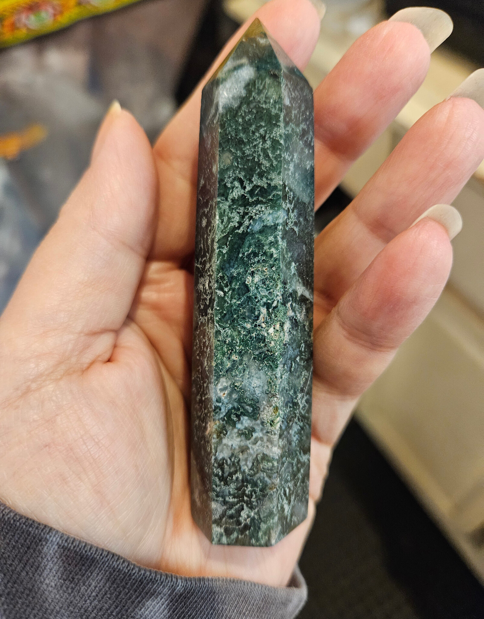 Moss Agate Tower 6 Sided