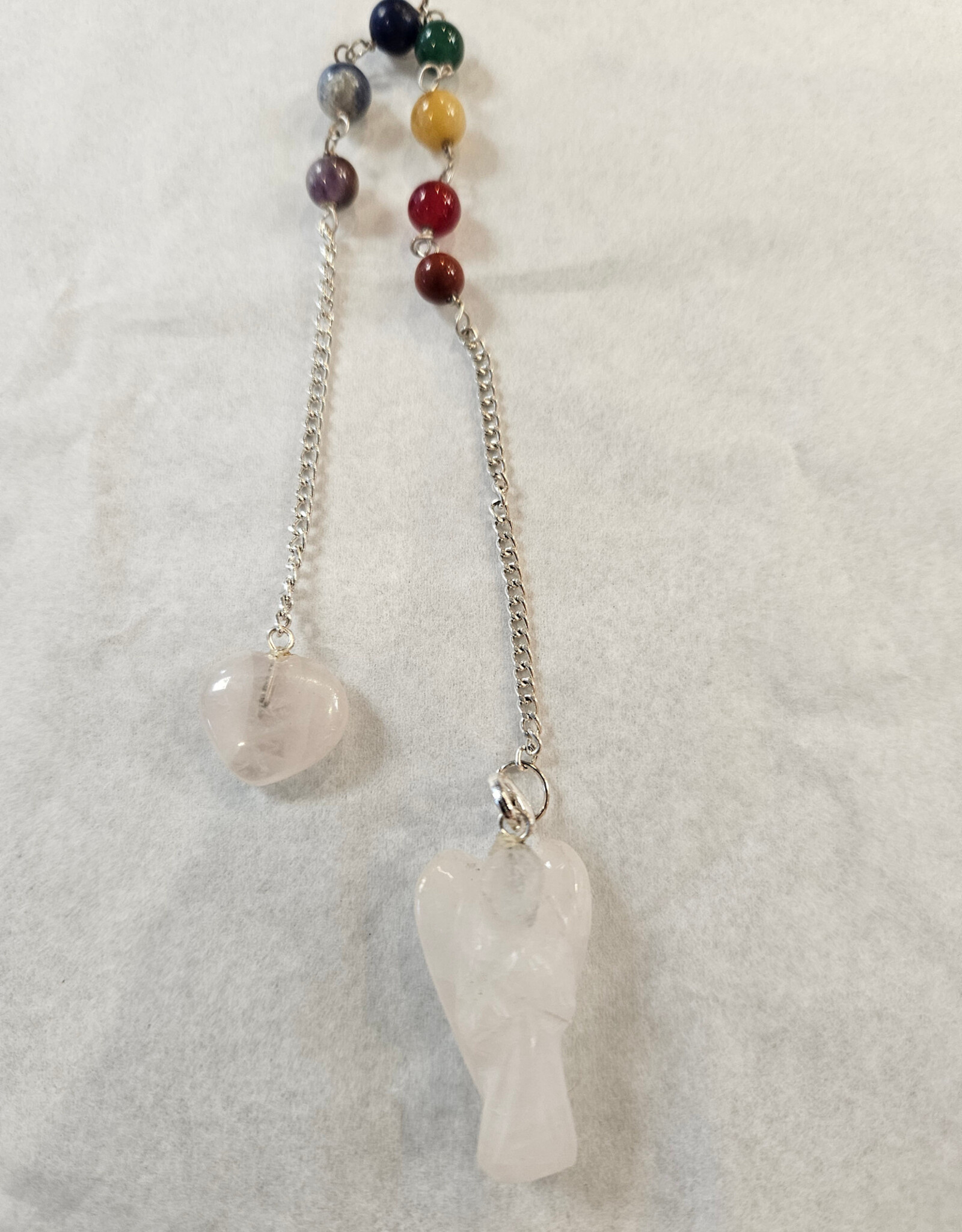 Pendulum, Angel - Rose Quartz with Chakra Chain