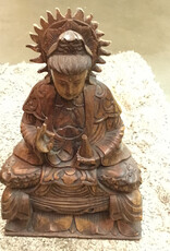 WOOD Sitting Quan Yin with vase on lotus