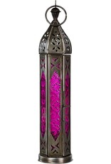 LANTERN-GLASS&METAL TOWER-PINK&CLEAR 12″H