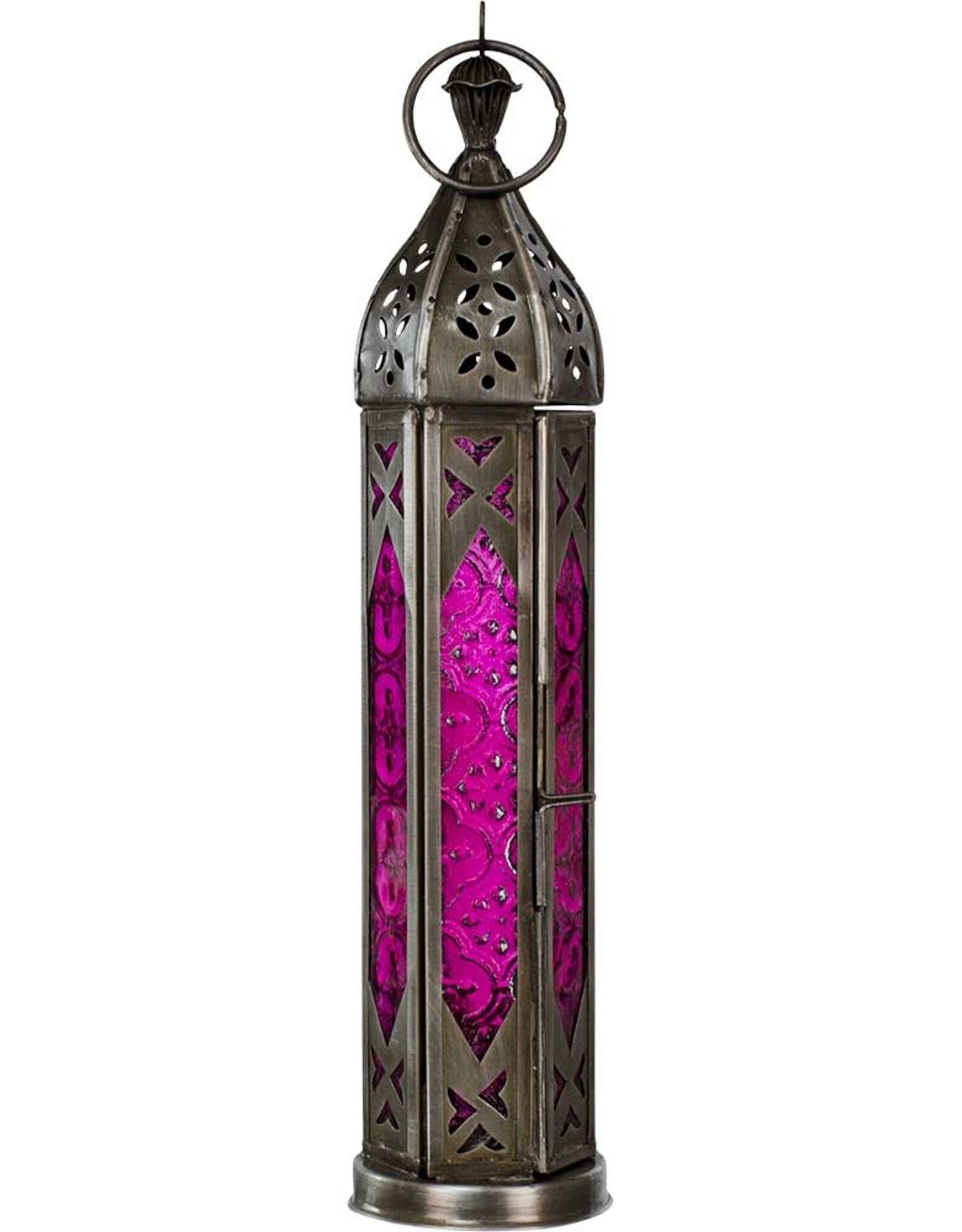 LANTERN-GLASS&METAL TOWER-PINK&CLEAR 12″H