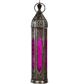 LANTERN-GLASS&METAL TOWER-PINK&CLEAR 12″H