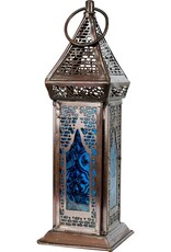 LANTERN-GLASS&METAL-AZURUS TURQUOISE 7.5″H