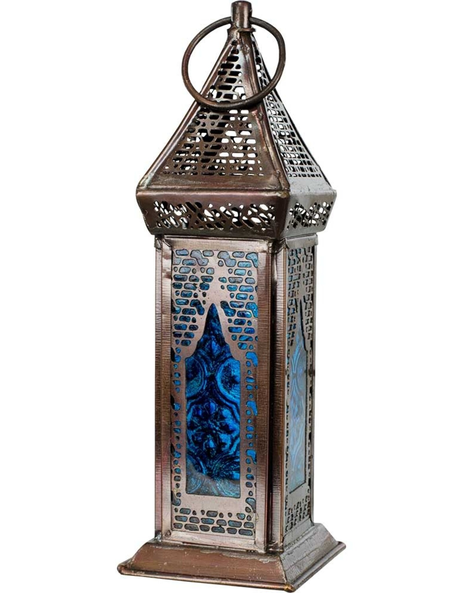LANTERN-GLASS&METAL-AZURUS TURQUOISE 7.5″H