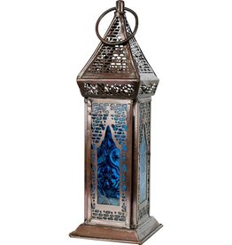 LANTERN-GLASS&METAL-AZURUS TURQUOISE 7.5″H