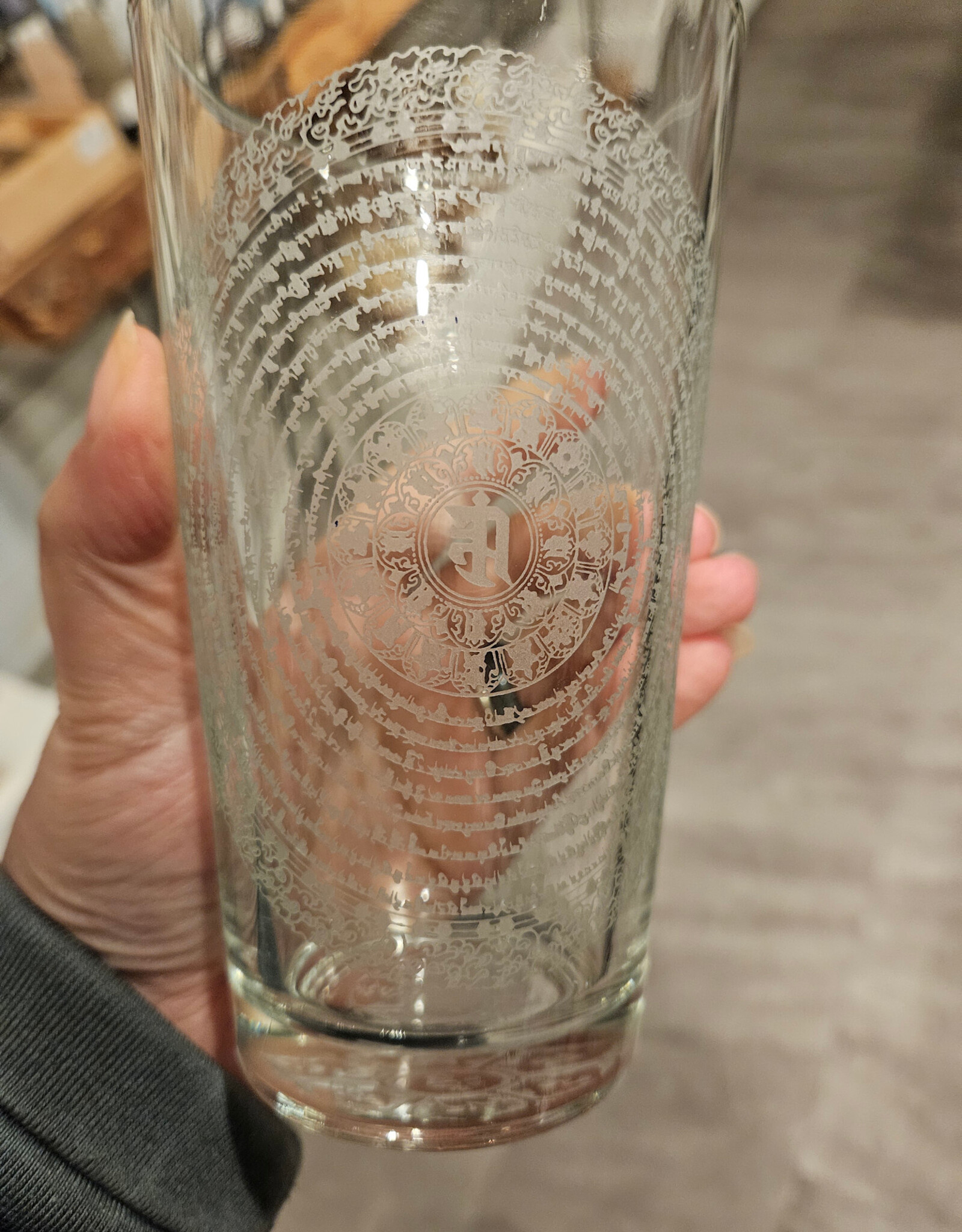 Local Maker Drinking Glass w/Sacred Geometry Etched in