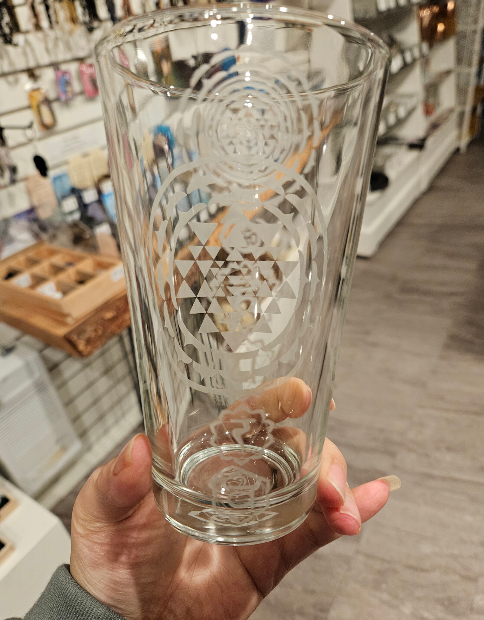 Local Maker Drinking Glass w/Sacred Geometry Etched in