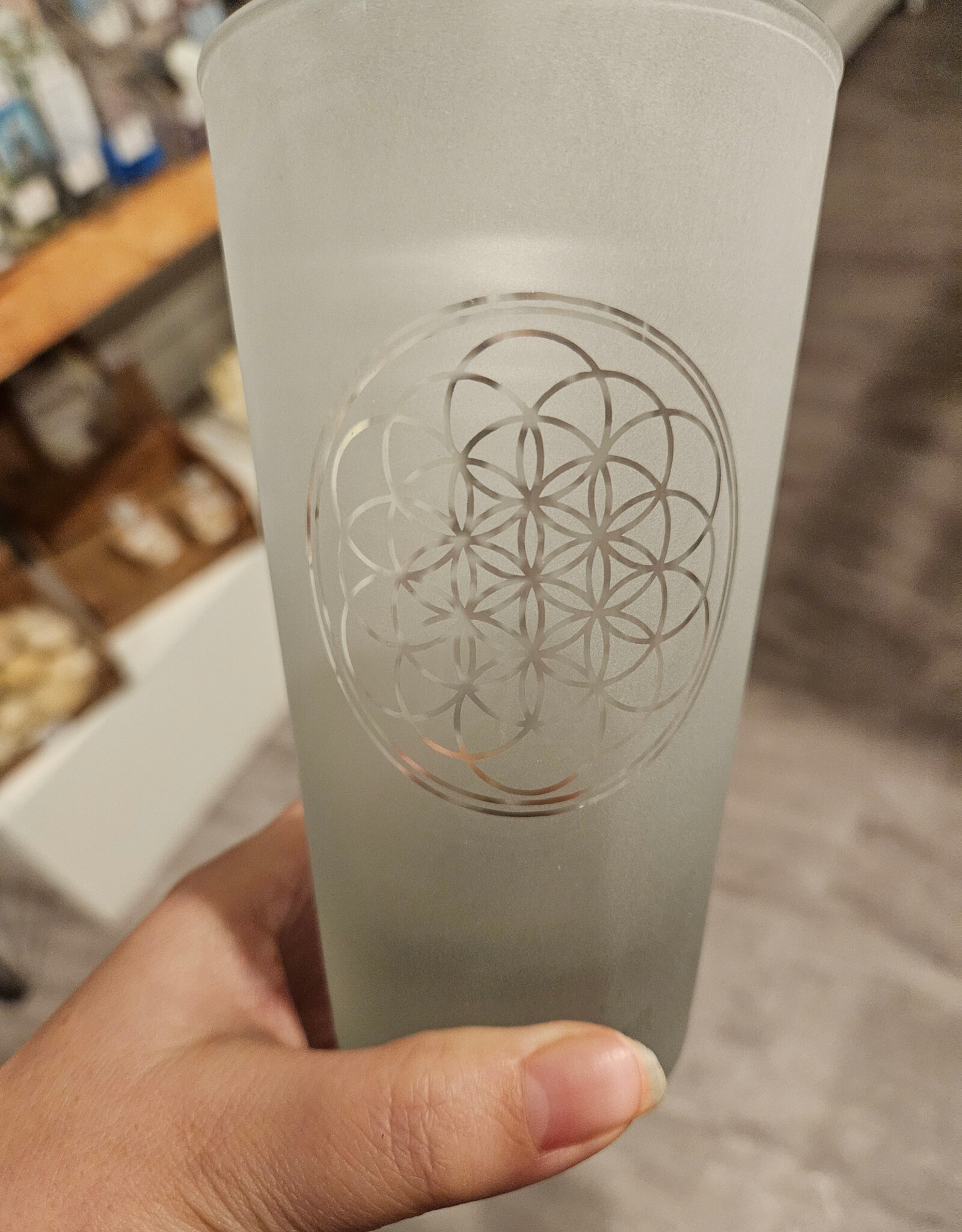 Local Maker Drinking Glass w/Sacred Geometry Etched in