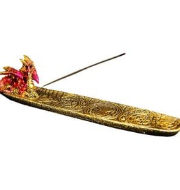 RESIN INCENSE HOLDER-RED DRAGON W/CELTIC TRIPLE MOON 1.75X9″L