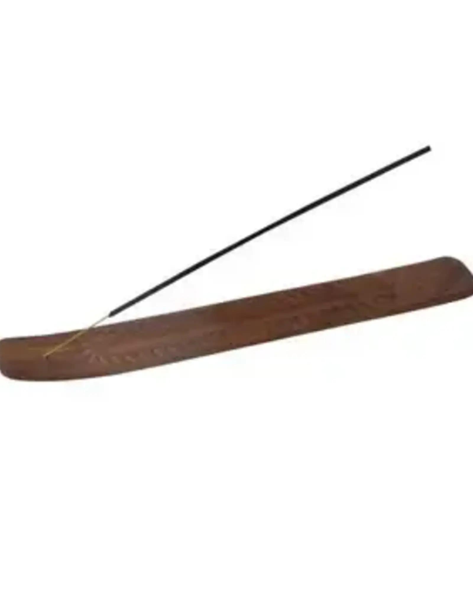 Long wood incense holder (ash-catcher) with carved flowers