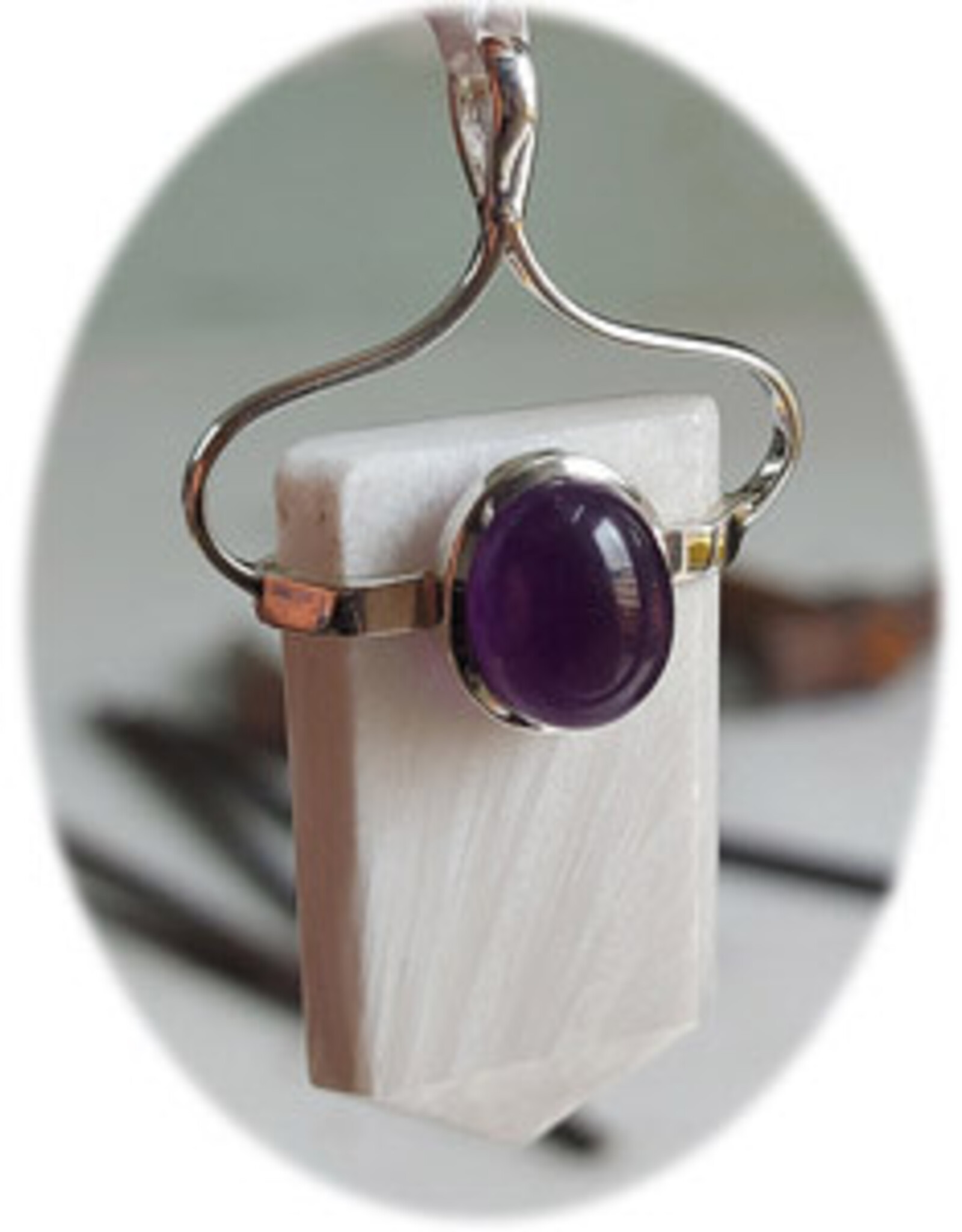Healer Point Scolocite Amethyst Sterling Silver Pendant