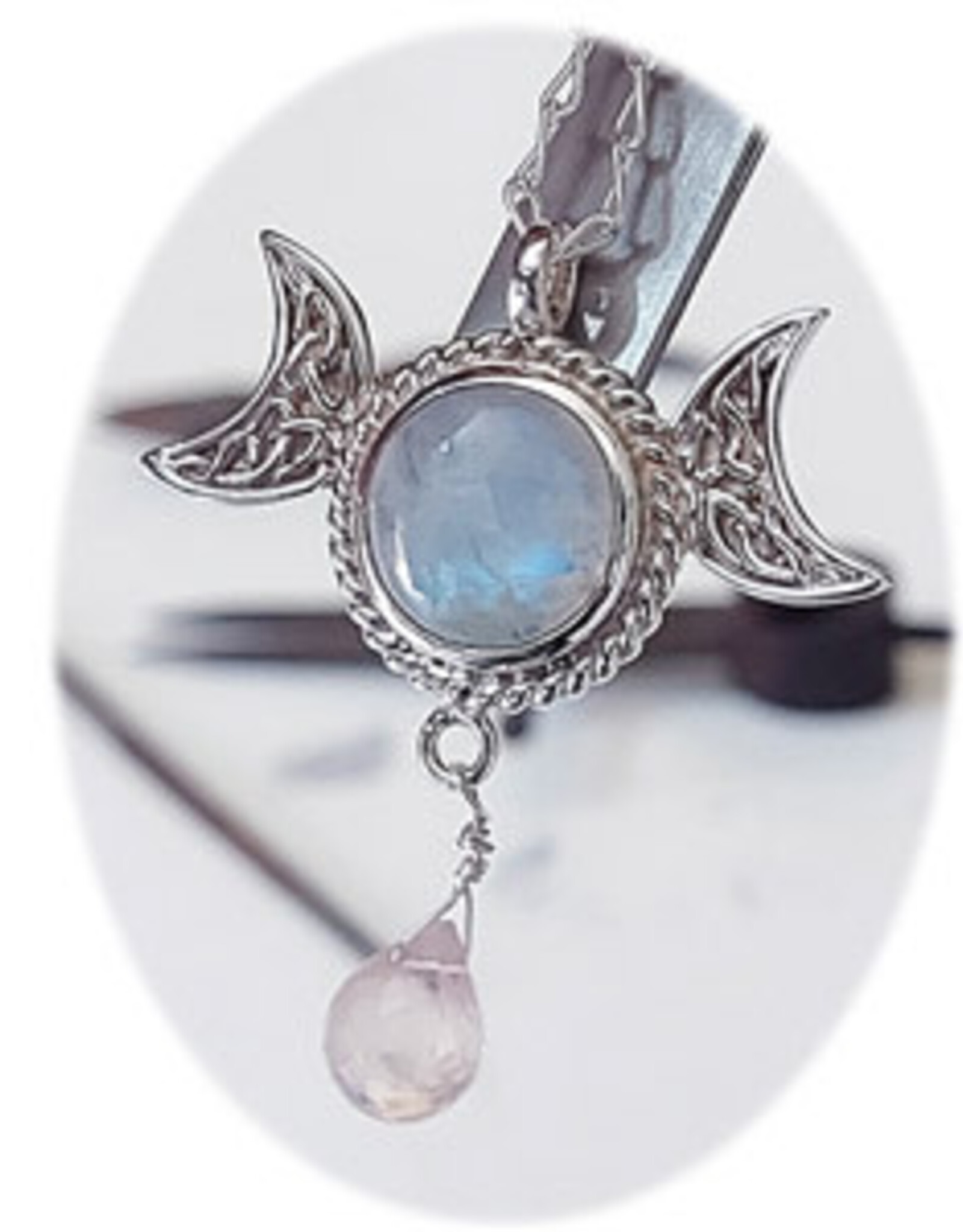 Celtic Necklace Rainbow Mn & Rosequartz Sterling Silver