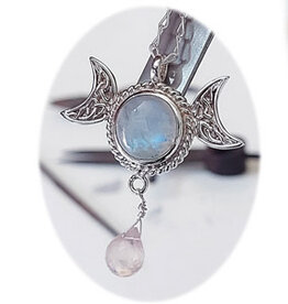 Celtic Necklace Rainbow Mn & Rosequartz Sterling Silver