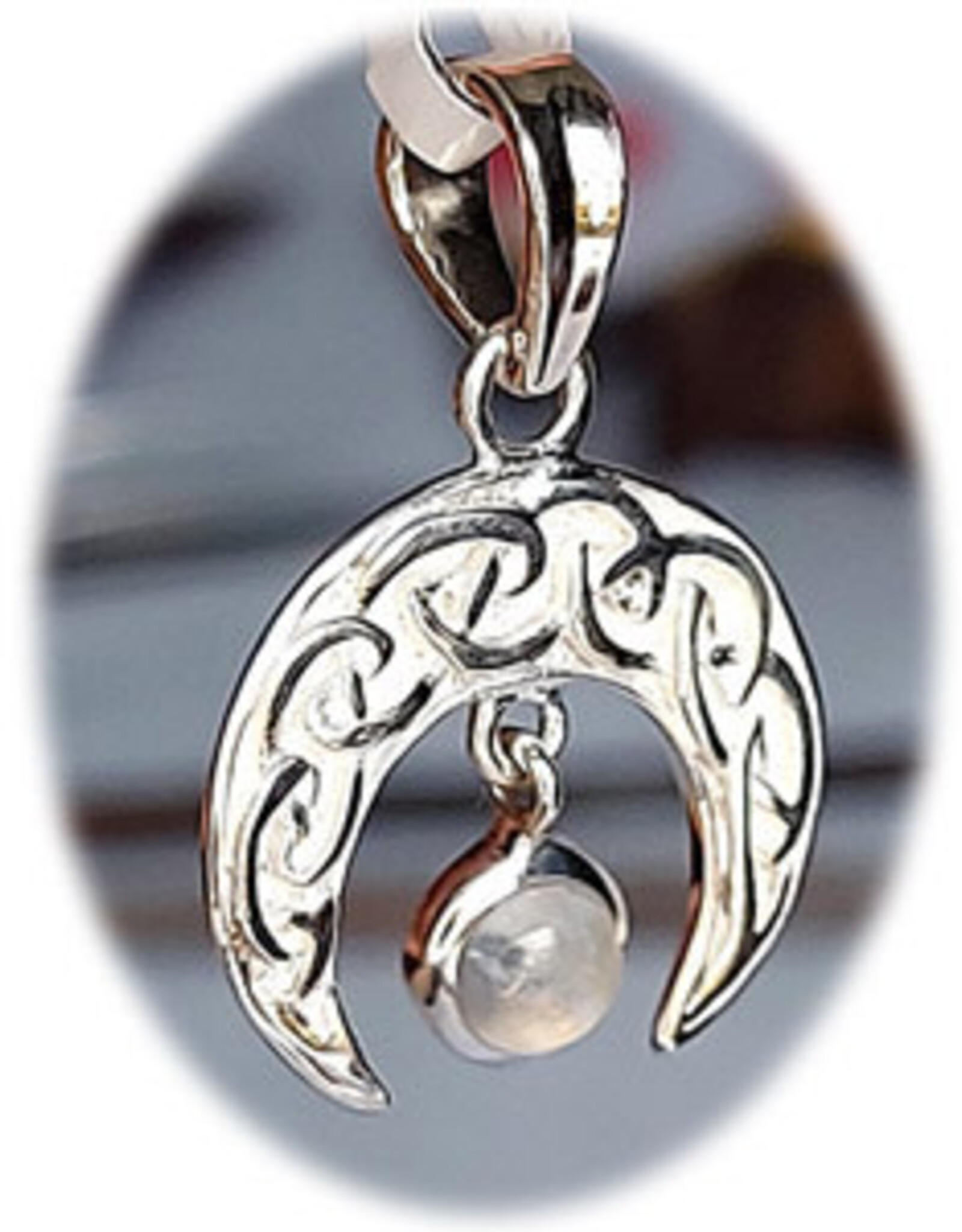 Celtic Moon Rainbow Moonstone Sterling Silver Pendant