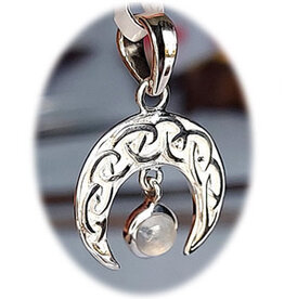 Celtic Moon Rainbow Moonstone Sterling Silver Pendant