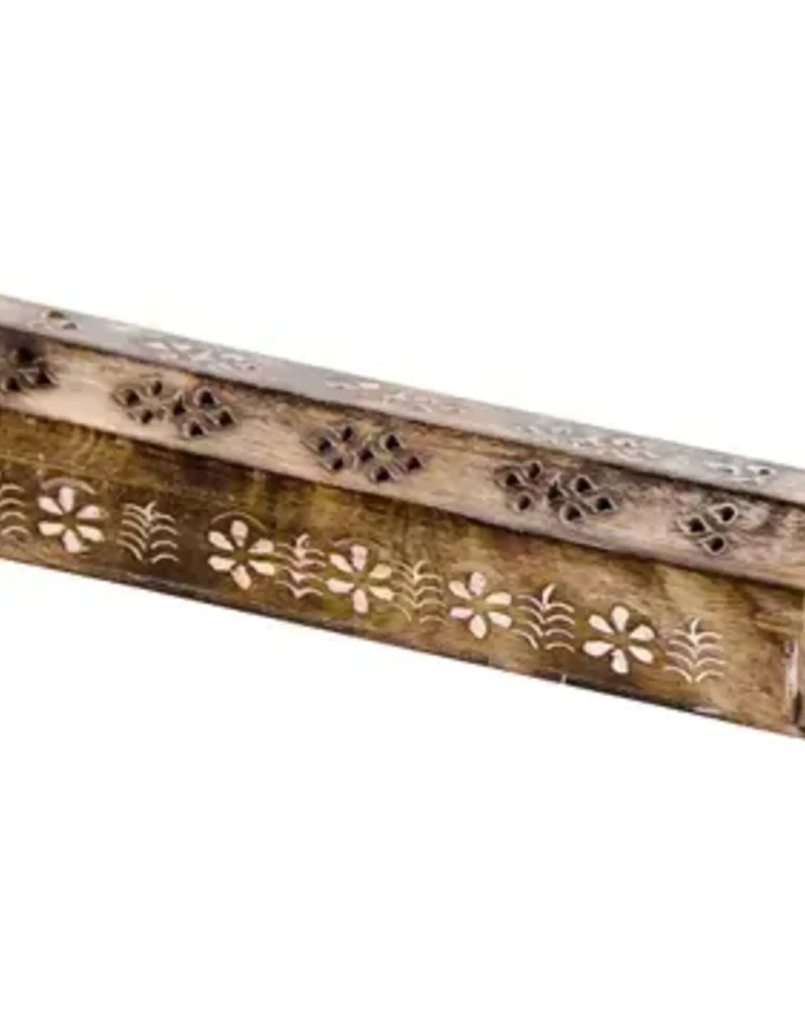 WOOD INCENSE STORAGE BOX – FIRE BURNED – ASSORTED DESIGNS-12″