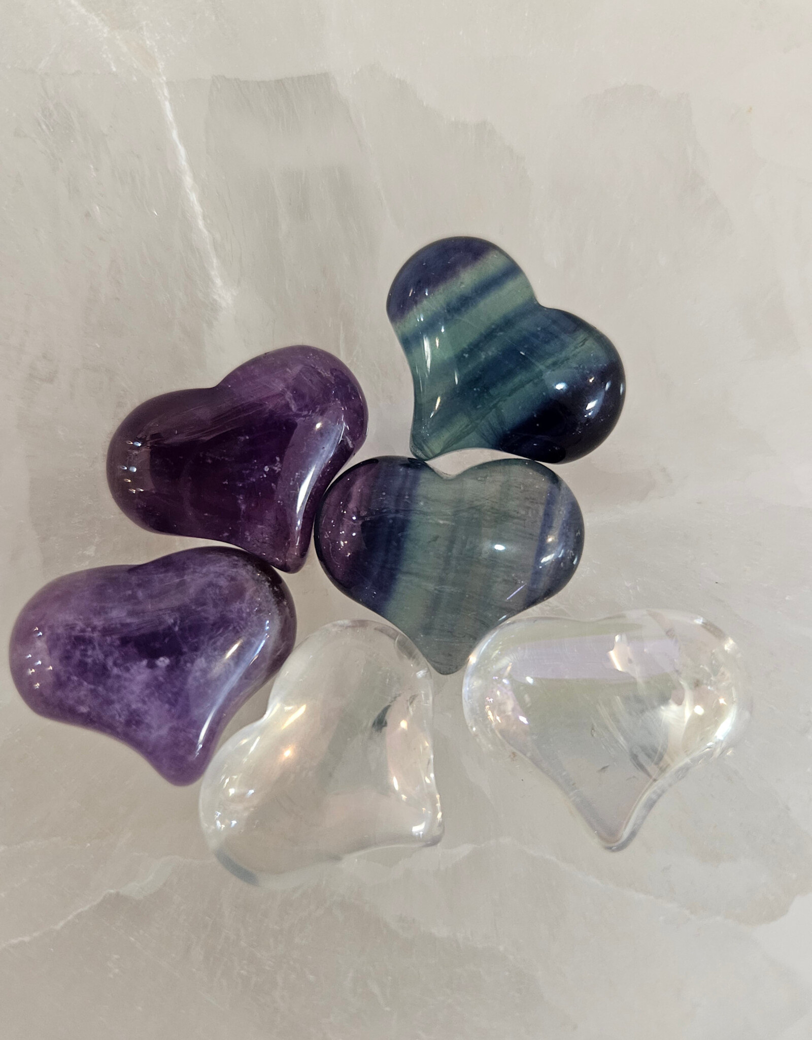 Puff Heart, Amethyst, Angel Aura, Fluorite 25mm