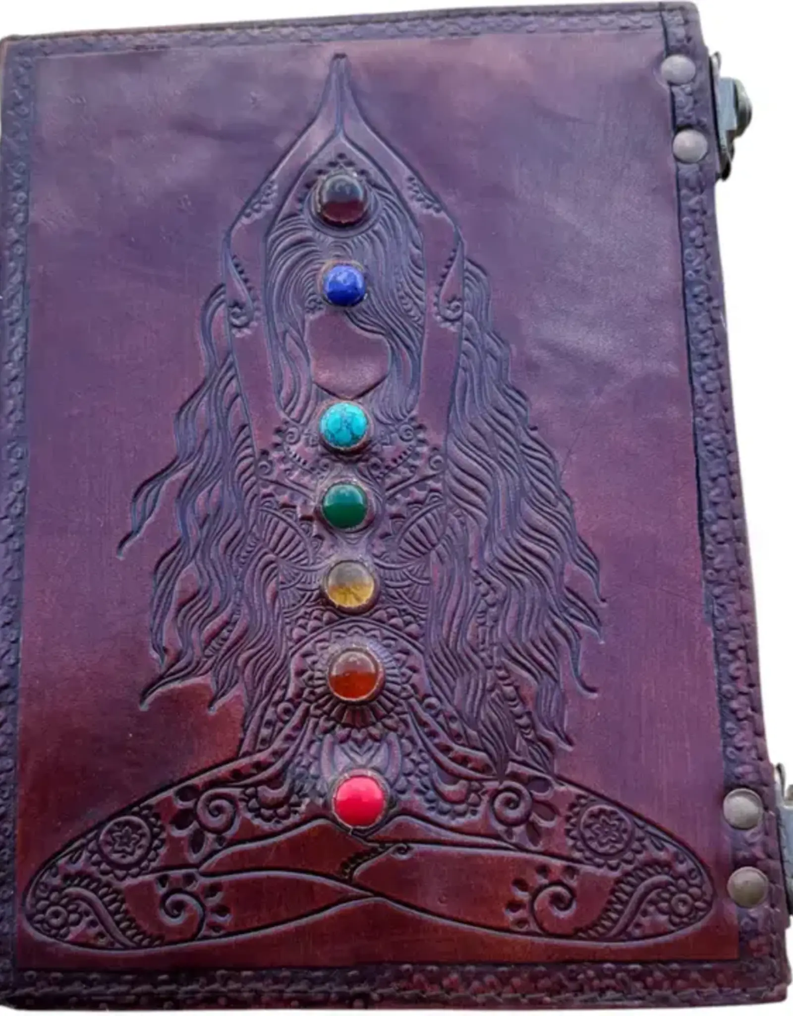 Kundalini Chakra Healing Embossed Leather Journal Two Side Lock
