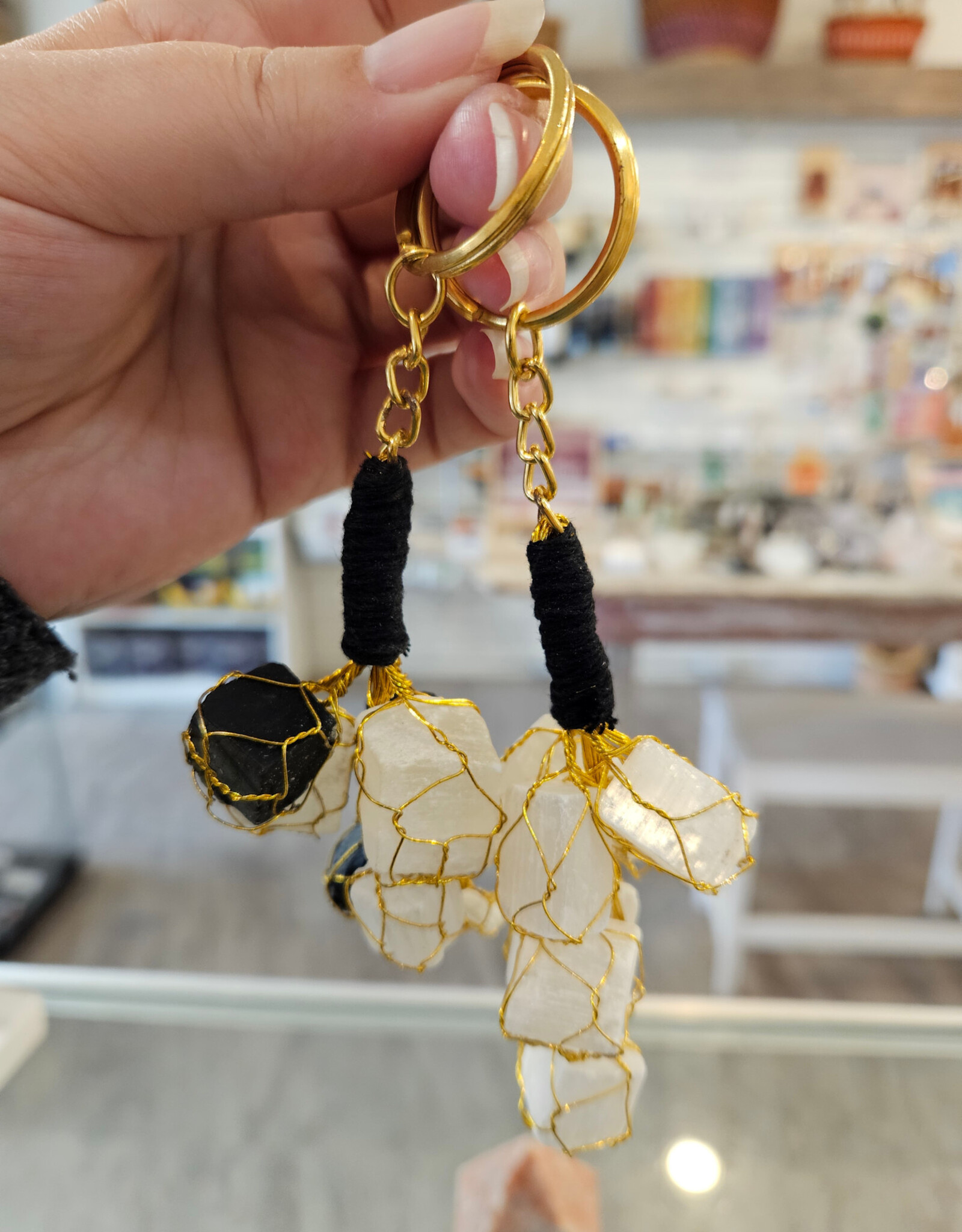 Black Tourmaline/Selenite Key Chain
