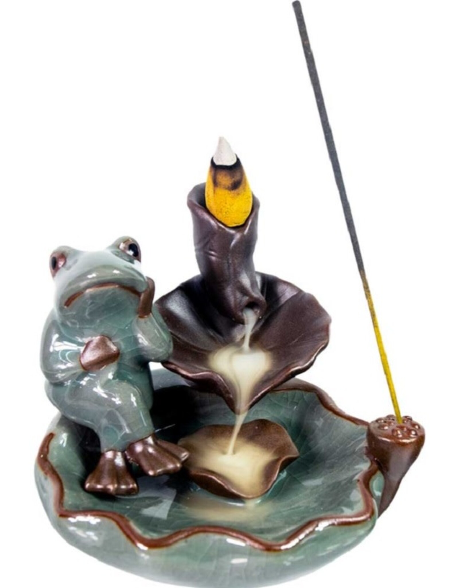 Backflow-Sitting Frog on Lotus 3.75"H