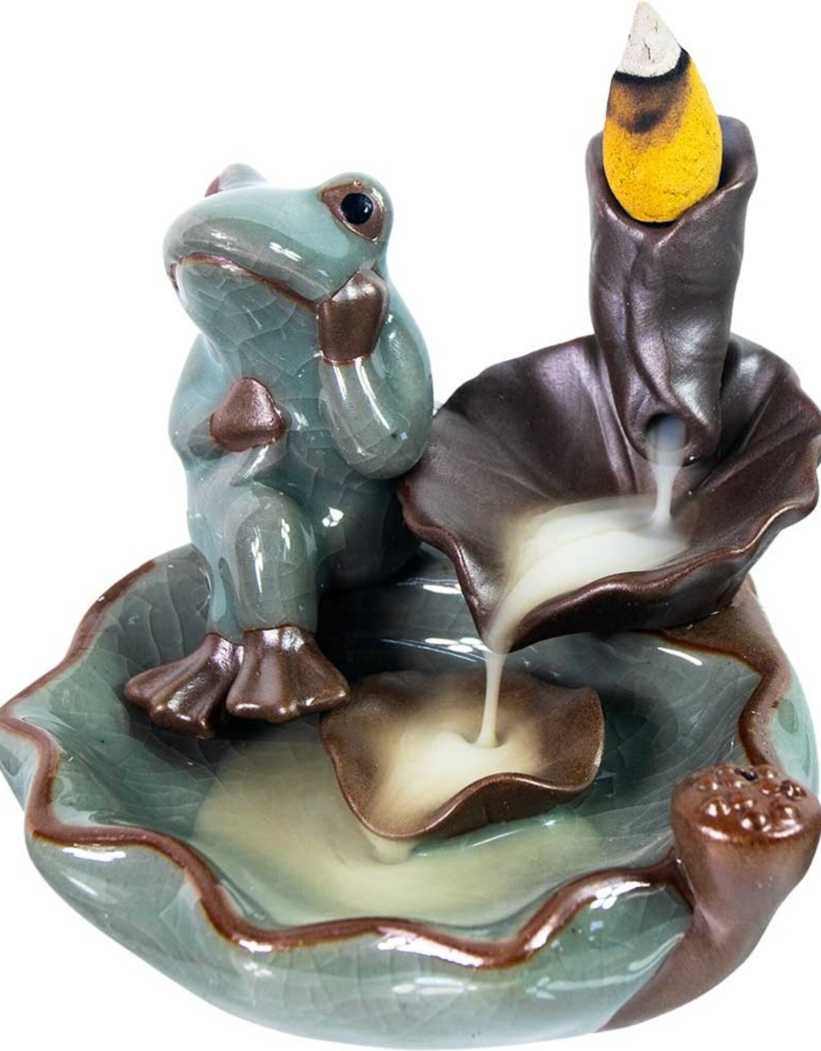 Backflow-Sitting Frog on Lotus 3.75"H