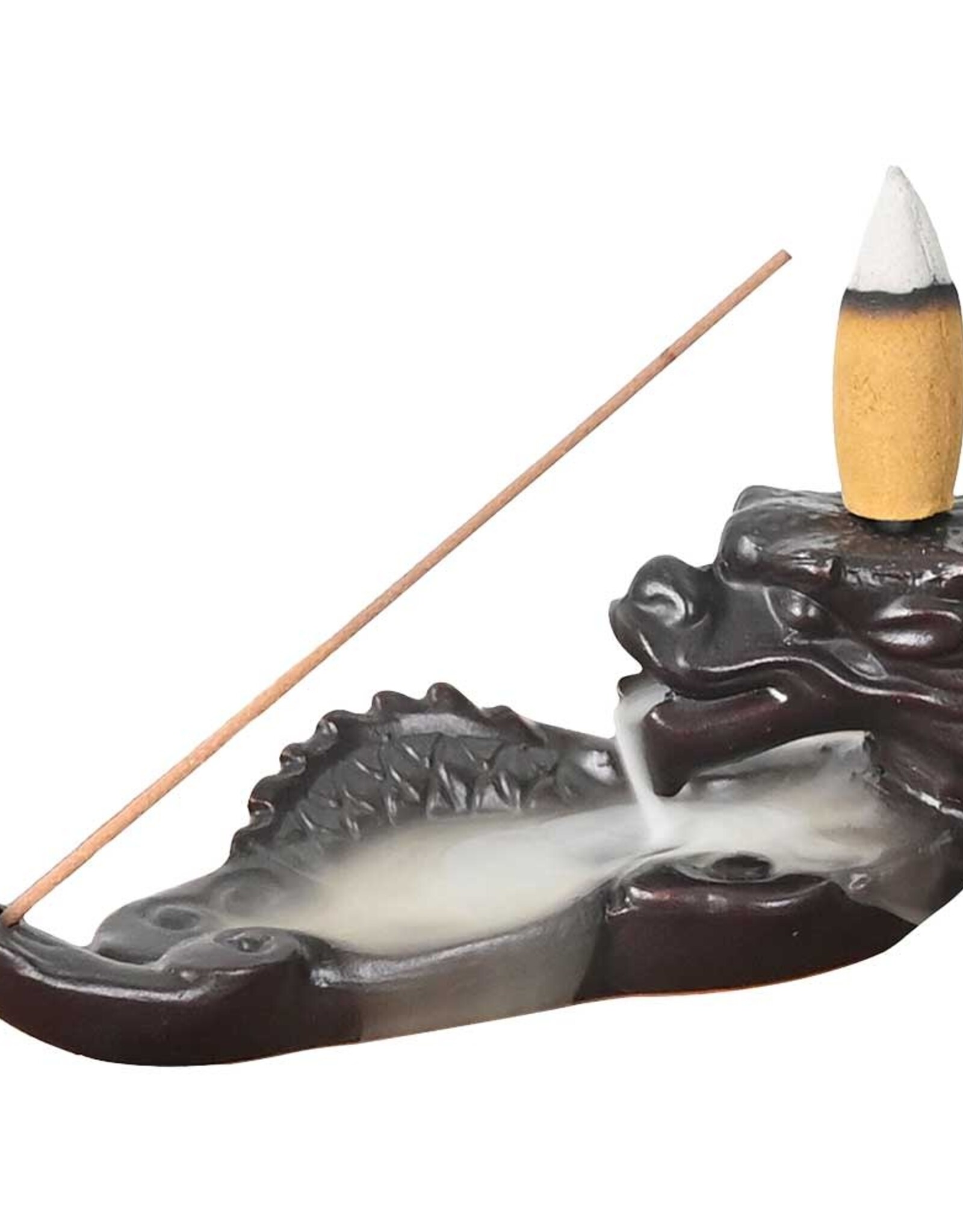 CERAMIC INCENSE HOLDER/BACKFLOW-SLEEPING DRAGON 2X5.25″L