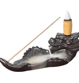 CERAMIC INCENSE HOLDER/BACKFLOW-SLEEPING DRAGON 2X5.25″L