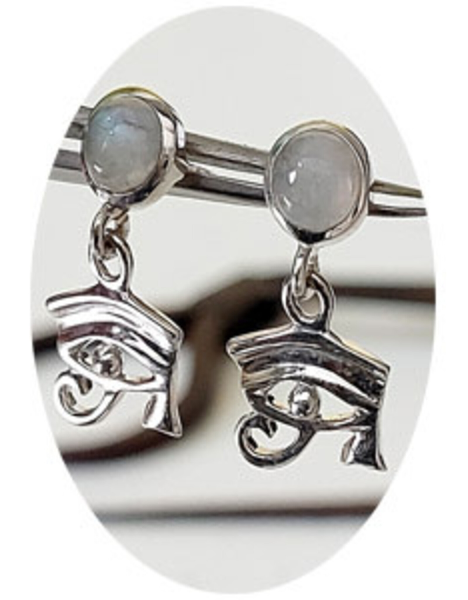 Eye of Horus Moonstone Earrings Sterling Silver