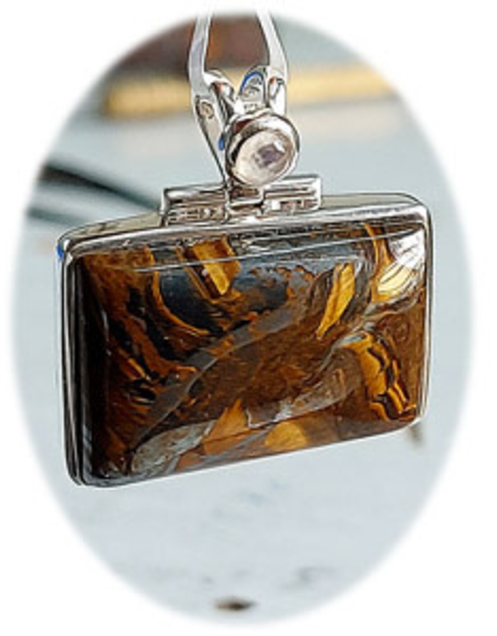 Tiger Iron w/Moonstone Pendant Sterling Silver