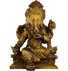 POLYRESIN GANESHA FIGURINE/ANTIQUE NATURAL-4.5″H