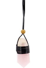 NECKLACE-FACET.POINT-LEATHER WRAP ROSE QUARTZ(UNIT) 1″-1.75″
