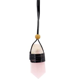 NECKLACE-FACET.POINT-LEATHER WRAP ROSE QUARTZ(UNIT) 1″-1.75″