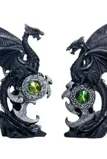 Resin Winged Dragon Figurines-Perched On Shield/Gem