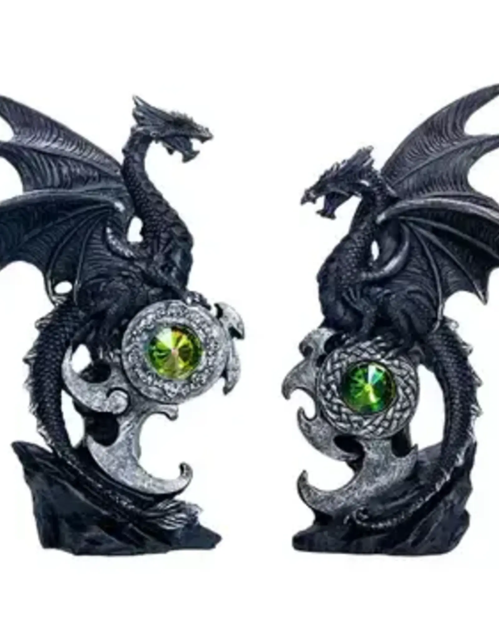 Resin Winged Dragon Figurines-Perched On Shield/Gem