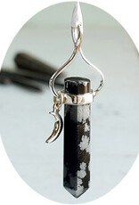 Snowflake Obsidian Moon Sterling Silver Point Pendant