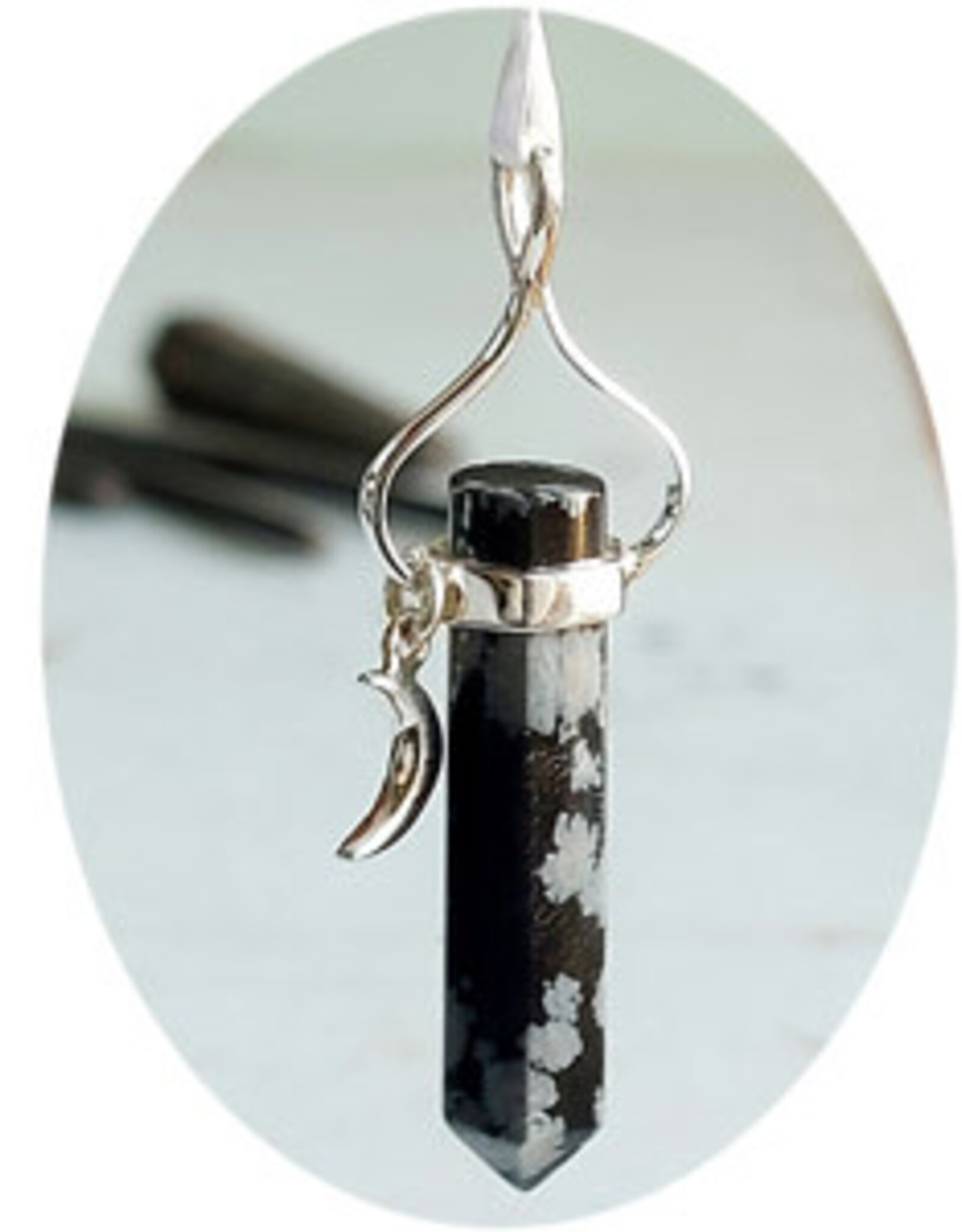 Snowflake Obsidian Moon Sterling Silver Point Pendant