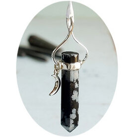 Snowflake Obsidian Moon Sterling Silver Point Pendant
