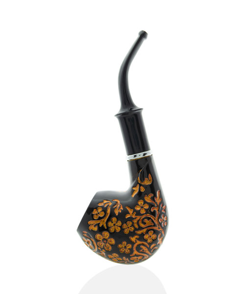 Chung Feng Classic Black Tobacco Pipe W/ Gold design
