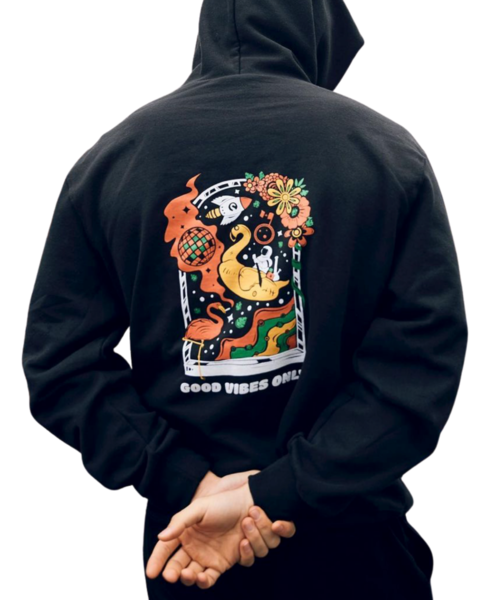 Flamingo+ Black Hoodie  "Good Vibes Only"
