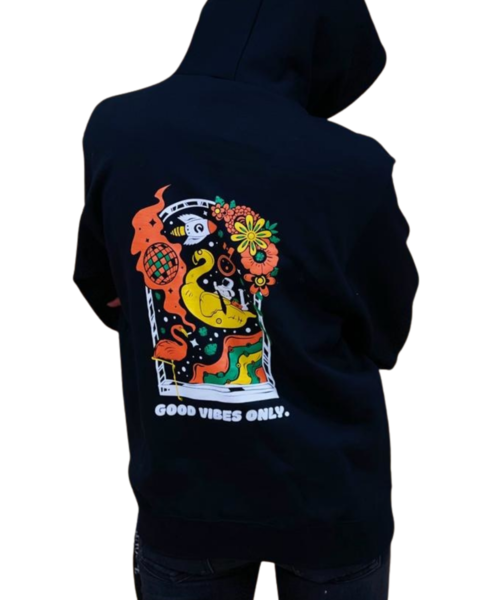 Flamingo+ Black Hoodie  "Good Vibes Only"