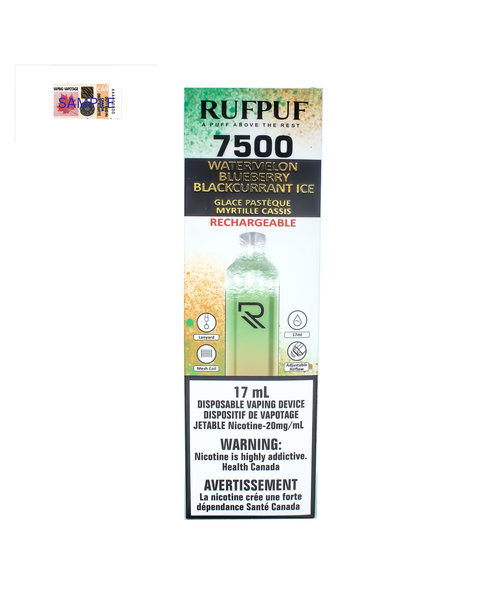RUFPUF 7500 Rechargeable Disposable Vape Watermelon Blueberry Blackcurrant Ice 20mg (FINAL SALE)