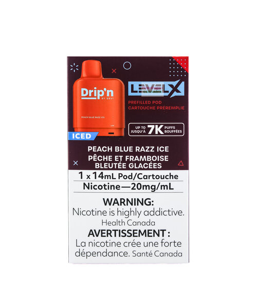 Level-X Drip'n Pod Pre-Filled Pod 7000 Puff 20mg 14mL Peach Blue Razz Ice