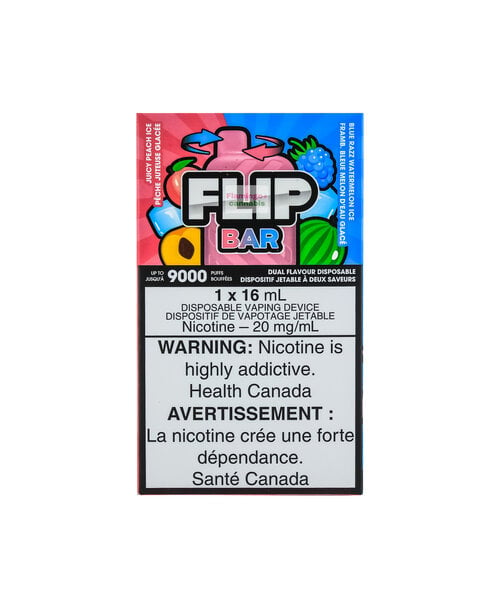 Flip Bar 9000 Dual Flavour Disposable Rechargeable Juicy Peach Ice & Blue Razz Watermelon Ice 20mg
